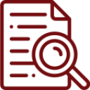 Magnifying glass icon over a sheet of paper, symbolizing investigation, document review, or legal evidence analysis.