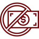Icon of a dollar symbol with a circle and diagonal line, representing no financial fraud or unfair payments.