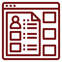 Red line icon of a digital profile or information form within a web browser window.